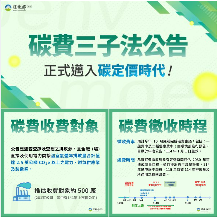 碳費三子法公告 正式邁入碳定價時代